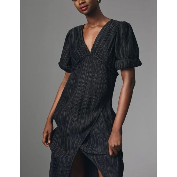 By Anthropologie Midi Dress 3X Black Short Sleeve Stretch Washable NEW - Picture 6 of 10